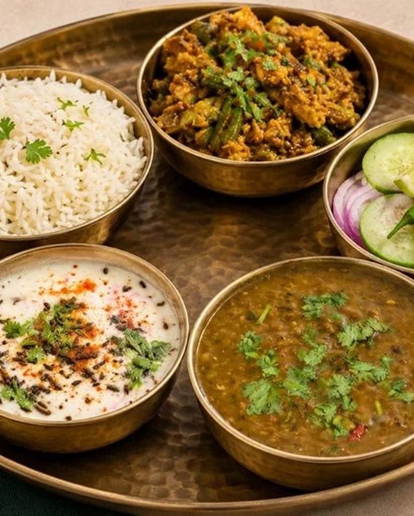 Sattvic vegetarian meal served at the yoga school