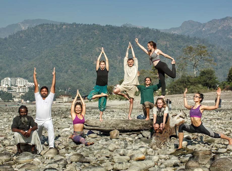 Yoga practice on the Ganga ghat in Rishikesh